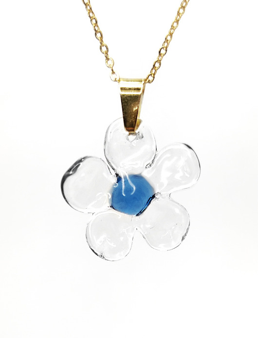 Naszyjnik niebieski kwiat ze szkła Sweets