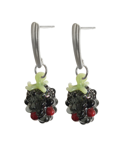 Szklane kolczyki czarno-czerwone jeżyny Sweets - sztyfty