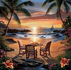 Diamentowa mozaika Zachód słońca przy ognisku na tropikalnej plaży 30x40cm 2001538