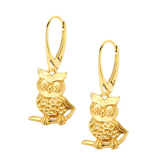 Kolczyki pozłacane z sową