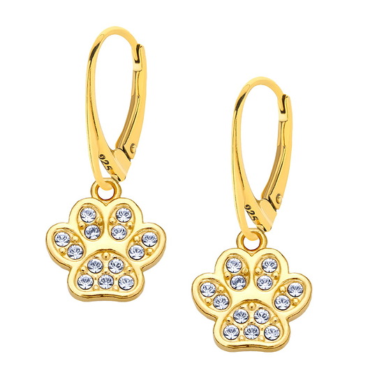 Kolczyki pozłacane z psią łapką z kryształkami Swarovski