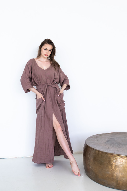 Sukienka lniana długa polski len miękki
