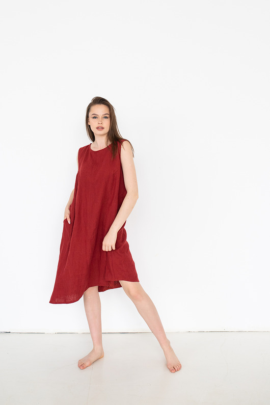 Sukienka lniana asymetryczna luźna polski len