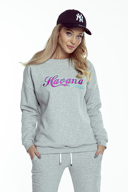 Bluza bawełniana dresowa szara z haftem Havana
