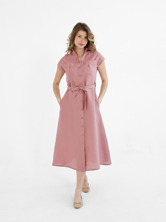 Lniana Sukienka MARIGOLD dusty pink