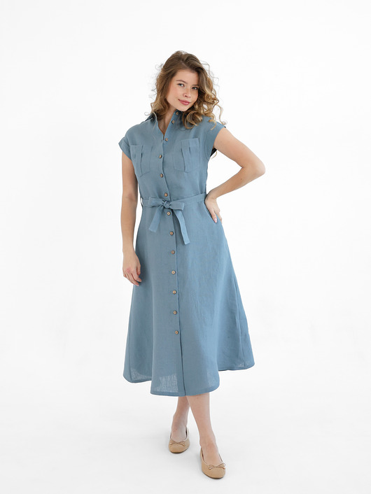 Lniana Sukienka MARIGOLD dusty blue