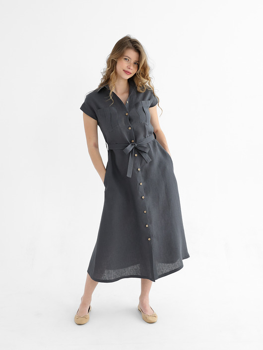 Lniana Sukienka MARIGOLD charcoal