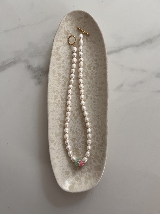 Handmade naszyjnik z naturalnych pereł z różową maliną koraliki 2w1