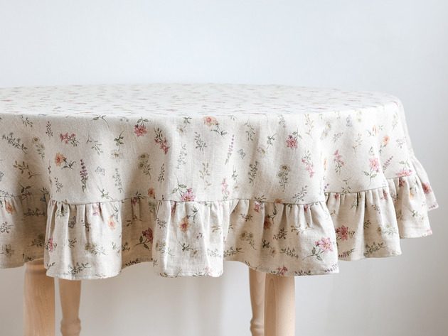 Obrus okrągły z falbanką heavy linen WILD FLOWERS