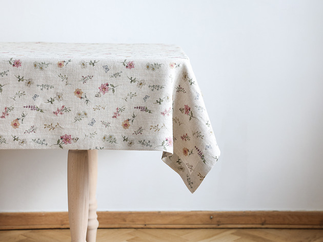 Lniany obrus dwustronny z listwą heavy linen WILD FLOWERS