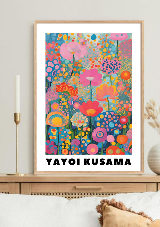 PLAKAT dekoracyjny , maki Yayoi Kusama, wystawowy, kwiaty