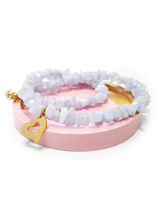 Niebieski agat / chalcedon i serce naszyjnik choker kolia