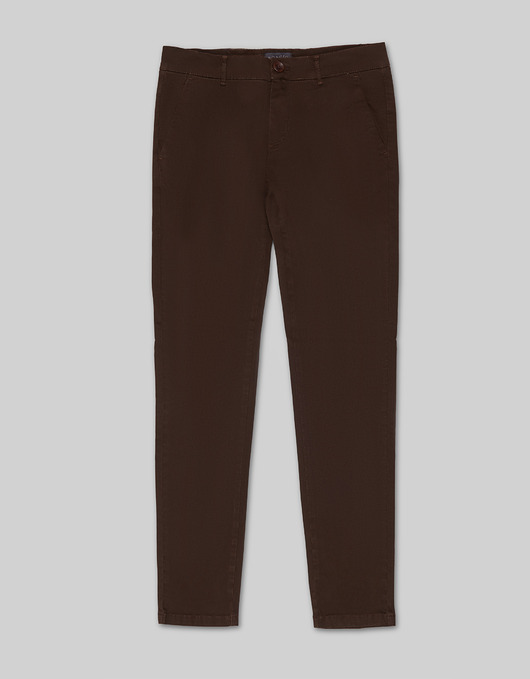 Męskie spodnie materiałowe casual menfi brązowe slim fit