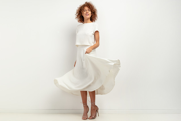 Zwiewna spódnica z lnem, T400, white sand