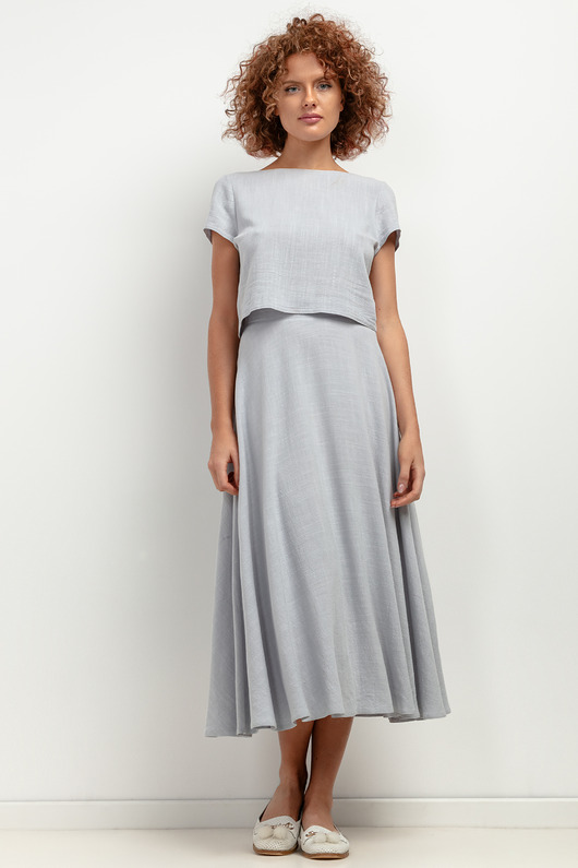 Zwiewna spódnica z lnem, T400, grey melange