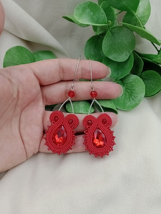Kolczyki sutasz, długie kolczyki soutache czerwone