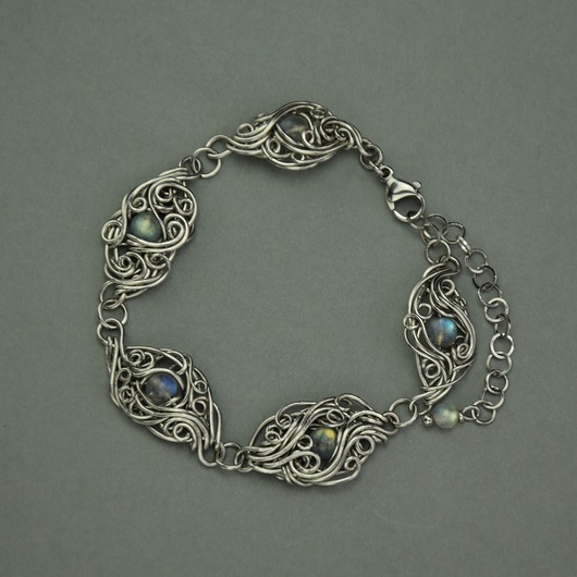 Bransoletka regulowana kolorowe labradoryty wire wrapping