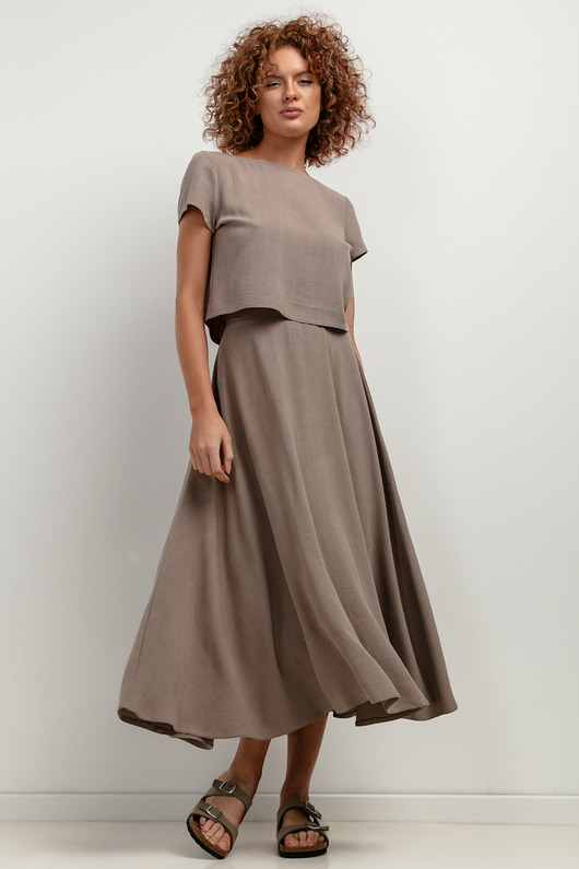 Zwiewna spódnica z lnem, T400, mokka