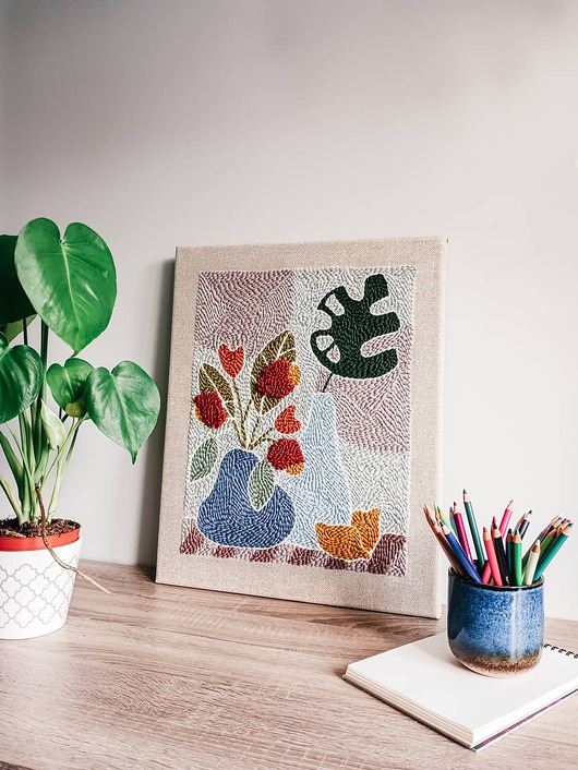 Obraz tekstylny punch needle Dwa wazony NA ZAMÓWIENIE