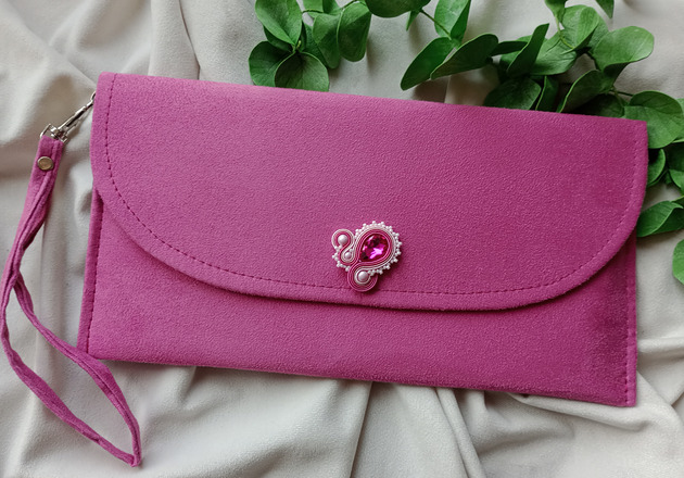 Fuksja torebka, kopertówka zgaszony różowy do ręki
