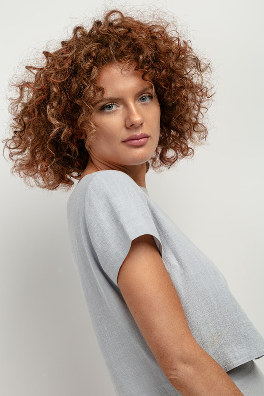 Top z lnem z krótkim rękawem T401, grey melange