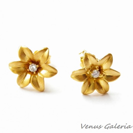 Kolczyki srebrne- Złote niezapominajki I na sztyftach