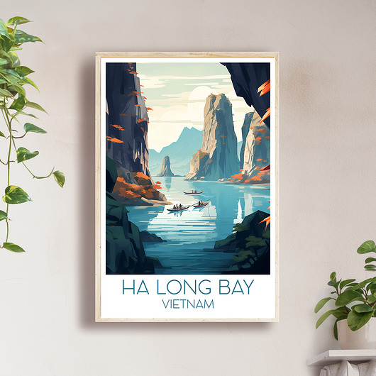 Wietnam - Zatoka Ha Long - Plakat, pamiątka dla podróżnika