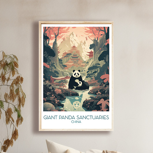 Chiny - Sanktuarium Pandy Wielkiej - Plakat, pamiątka dla podróżnika
