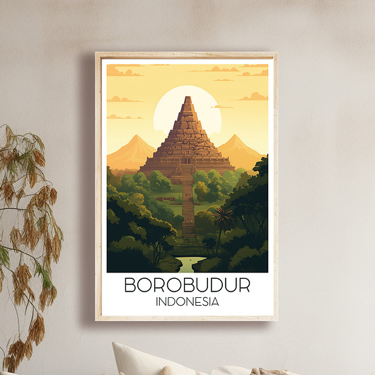 Indonezja - Borobudur - Plakat, pamiątka dla podróżnika