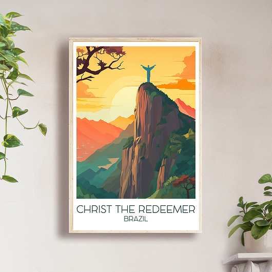 Brazylia - Pomnik Chrystusa Odkupiciela - Plakat, pamiątka dla podróżnika