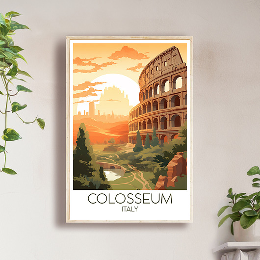 Włochy - Koloseum, Rzym - Plakat, pamiątka dla podróżnika