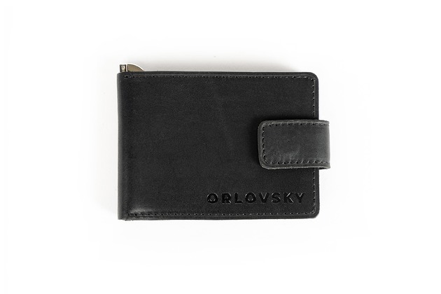 Męski czarny portfel slimwallet ORLOVSKY W04 z klipsem na banknoty