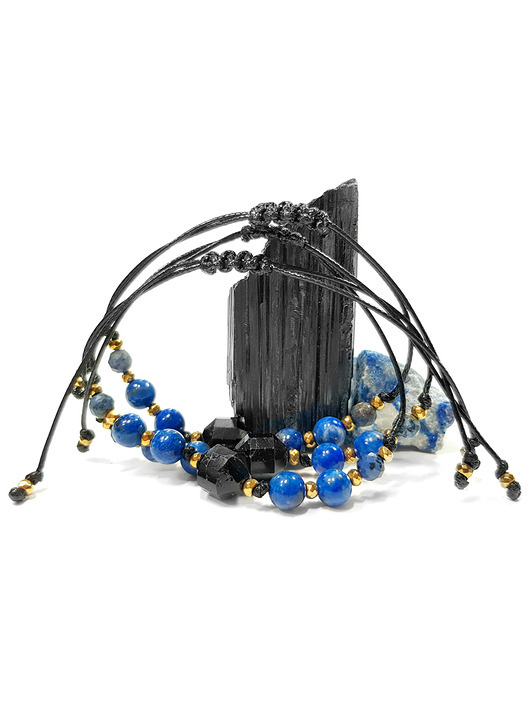 Czarny turmalin, lapis lazuli, dumortieryt i i hematyt bransoletka