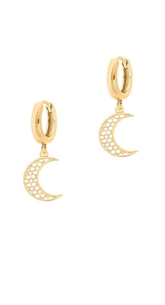 Pozłacane kolczyki z ażurowymi księżycami w gwiazdki