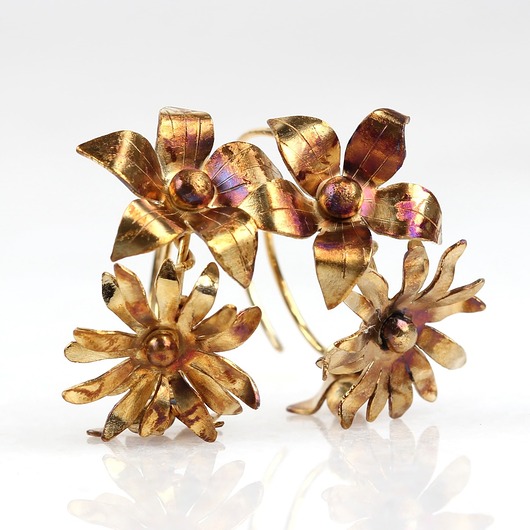 Oksydowane kolczyki srebrne koła z kwiatami tęczowe