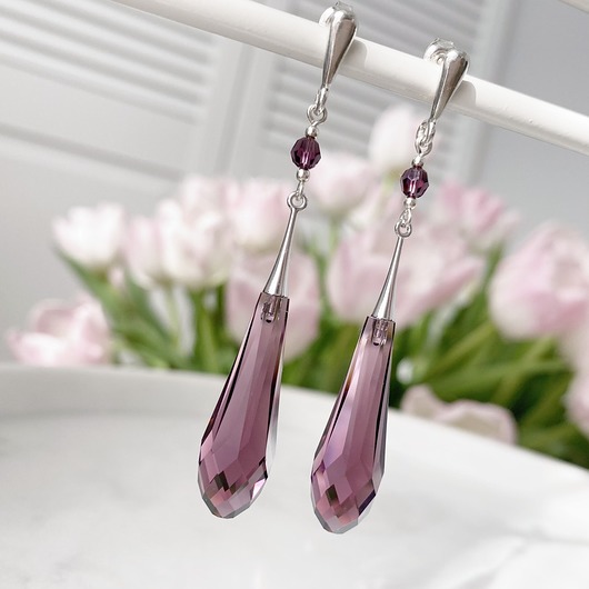 Grace - Ślubne kolczyki - Amethyste - Kryształy Swarovski