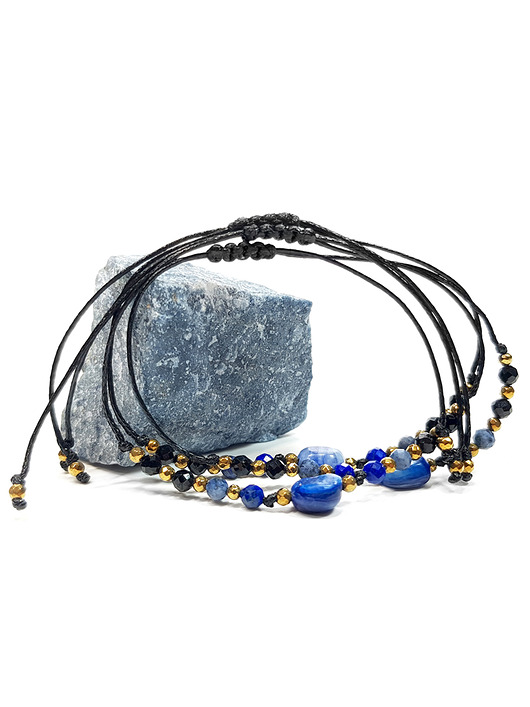 Kyanit, lapis lazuli, dumortieryt, czarny turmalin i hematyt bransoletka