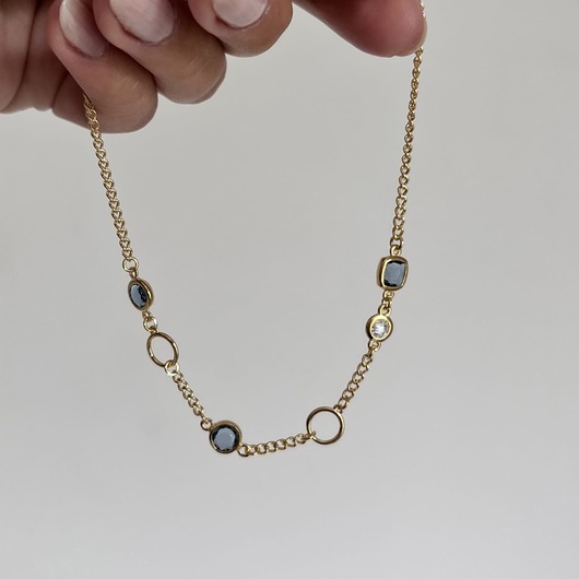 Srebrna pozłacana bransoletka na kostkę KOLOROWA odcień lazurowy