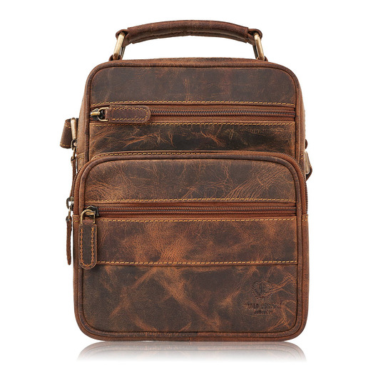 Saszetka męska na ramię skórzana vintage do pracy brązowy t-128-hbr