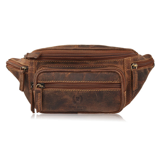 Saszetka męska skórzana klasyczna nerka biodrowa brązowa vintage t-136-hbr