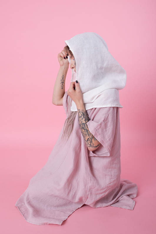 Szal, kaptur lniany 100% len kreszowany