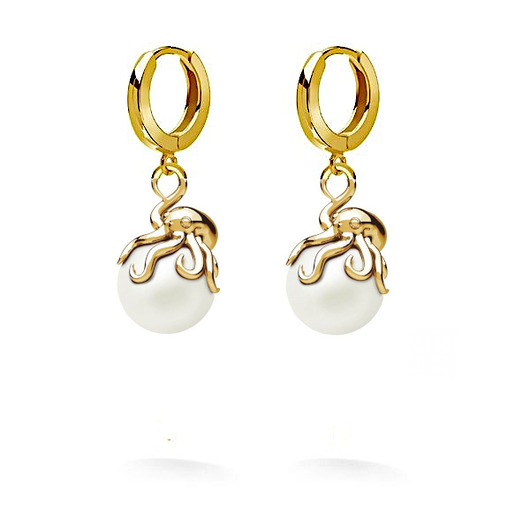 Kolczyki OŚMIORNICE Z BIAŁĄ PERŁĄ- srebro, złoto, różowe złoto