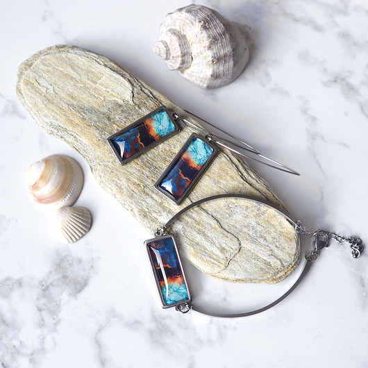Baltic marble- unikatowy komplet ze szkłem artystycznym