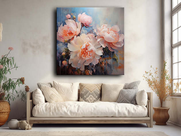 Peonie - Plakat - Olej, Boho, Abstrakcja