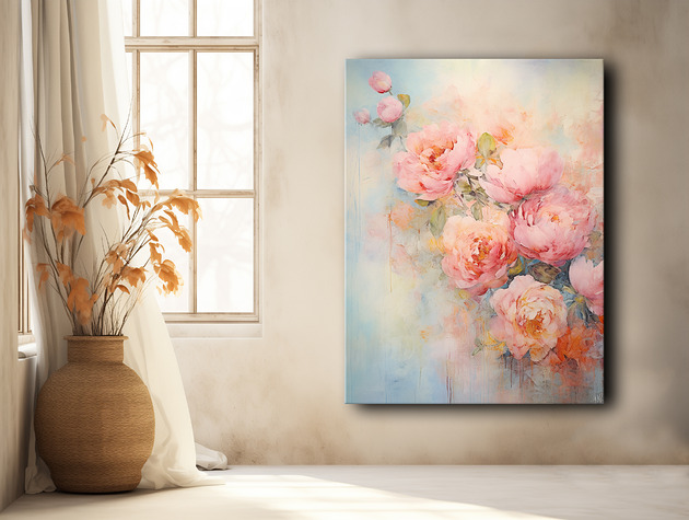 Peonie i róże - Plakat - Olej, Boho, Abstrakcja