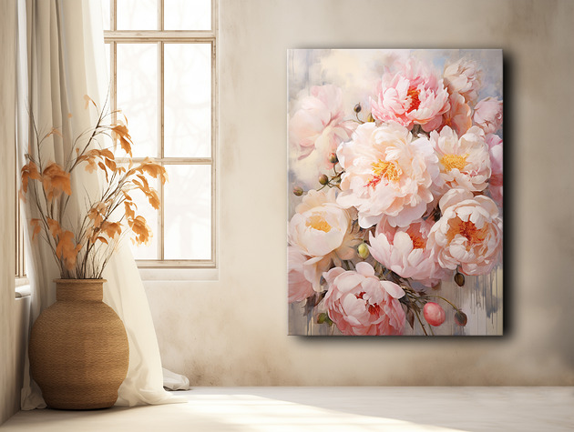 Peonie i róże - Plakat - Olej, Boho, Abstrakcja