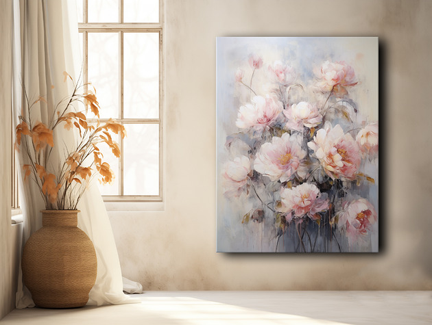 Peonie i róże - Plakat - Olej, Boho, Abstrakcja