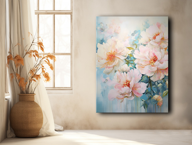 Peonie i róże - Plakat - Olej, Boho, Abstrakcja