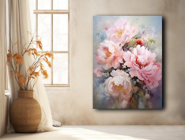 Peonie i róże - Plakat - Olej, Boho, Abstrakcja