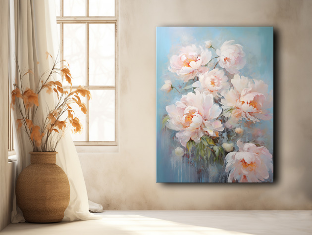 Peonie i róże - Plakat - Olej, Boho, Abstrakcja